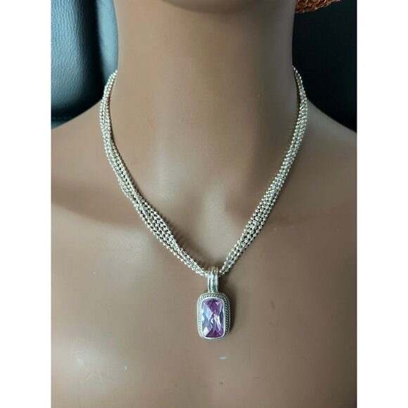 925 Silver Multi-Strand Amethyst Pendant with Gold Accent Necklace - Picture 9 of 10